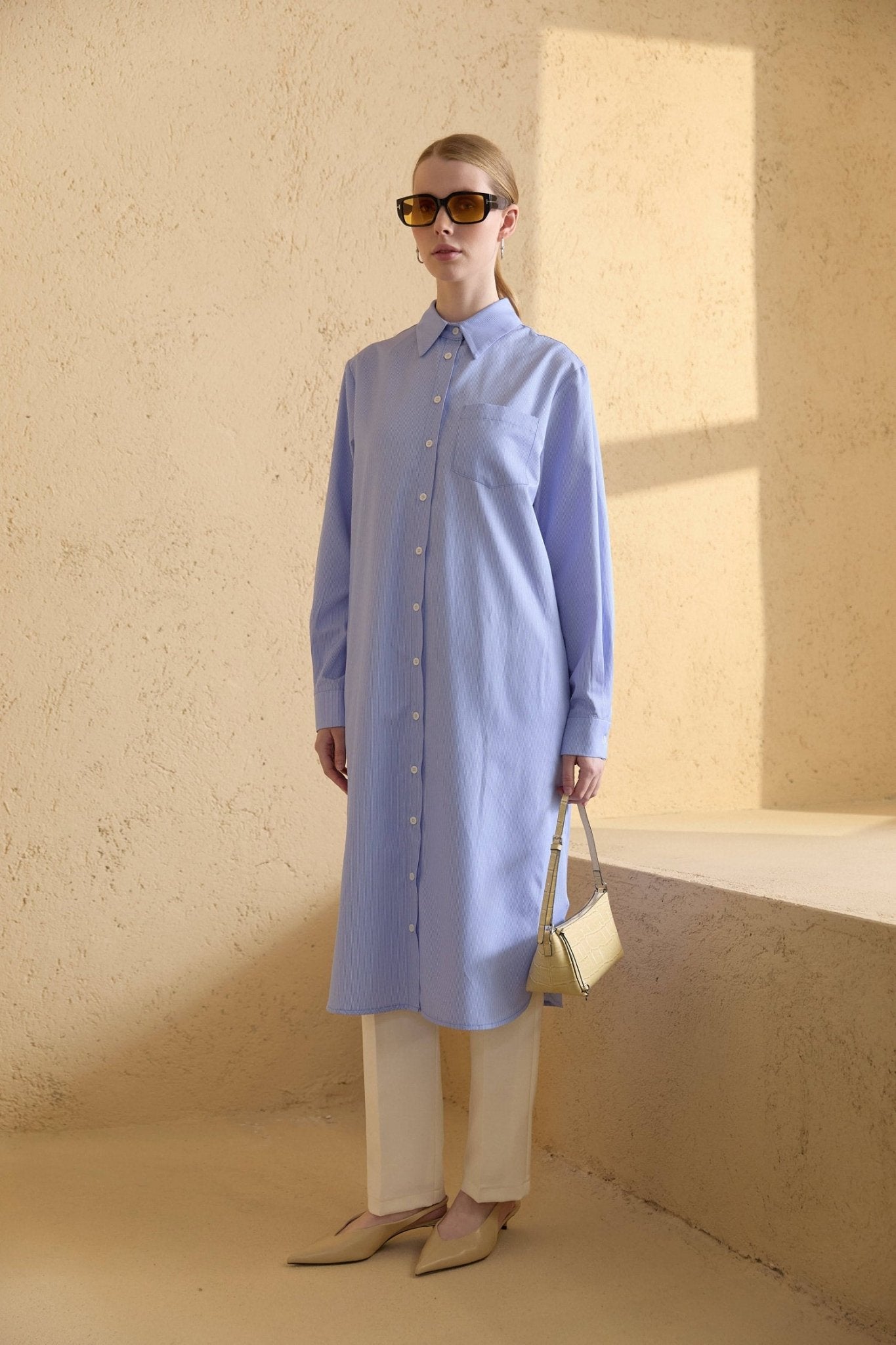 Fit Dad Bebe Mavi Çizgili Maksi Gömlek Tunik - Fatma Atasoy