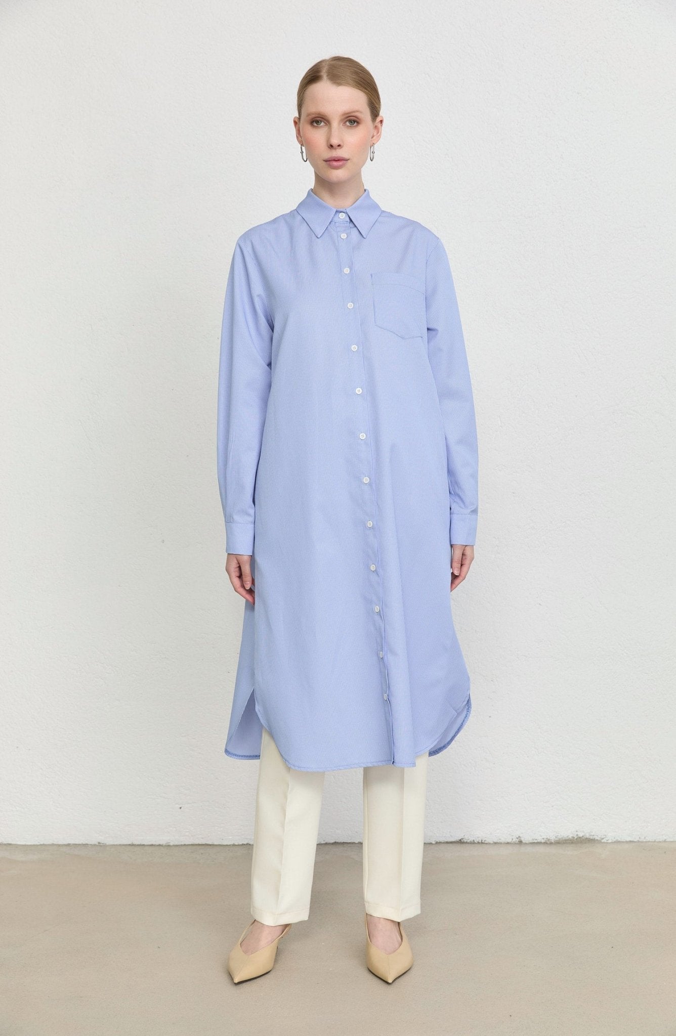 Fit Dad Bebe Mavi Çizgili Maksi Gömlek Tunik - Fatma Atasoy