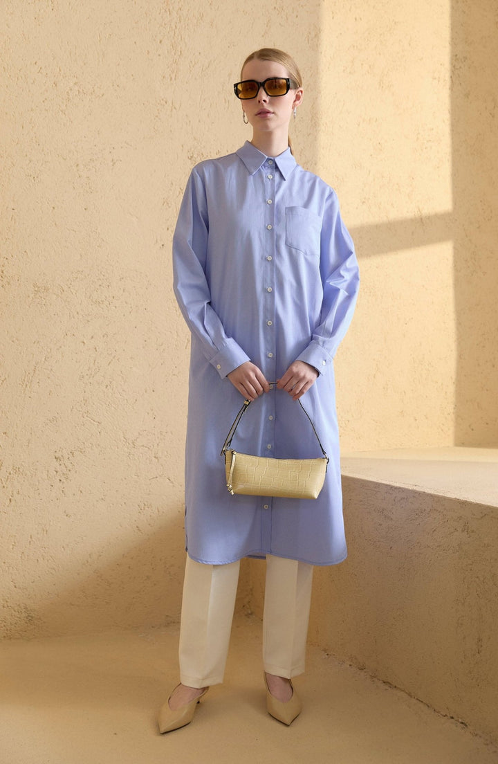 Fit Dad Bebe Mavi Çizgili Maksi Gömlek Tunik - Fatma Atasoy