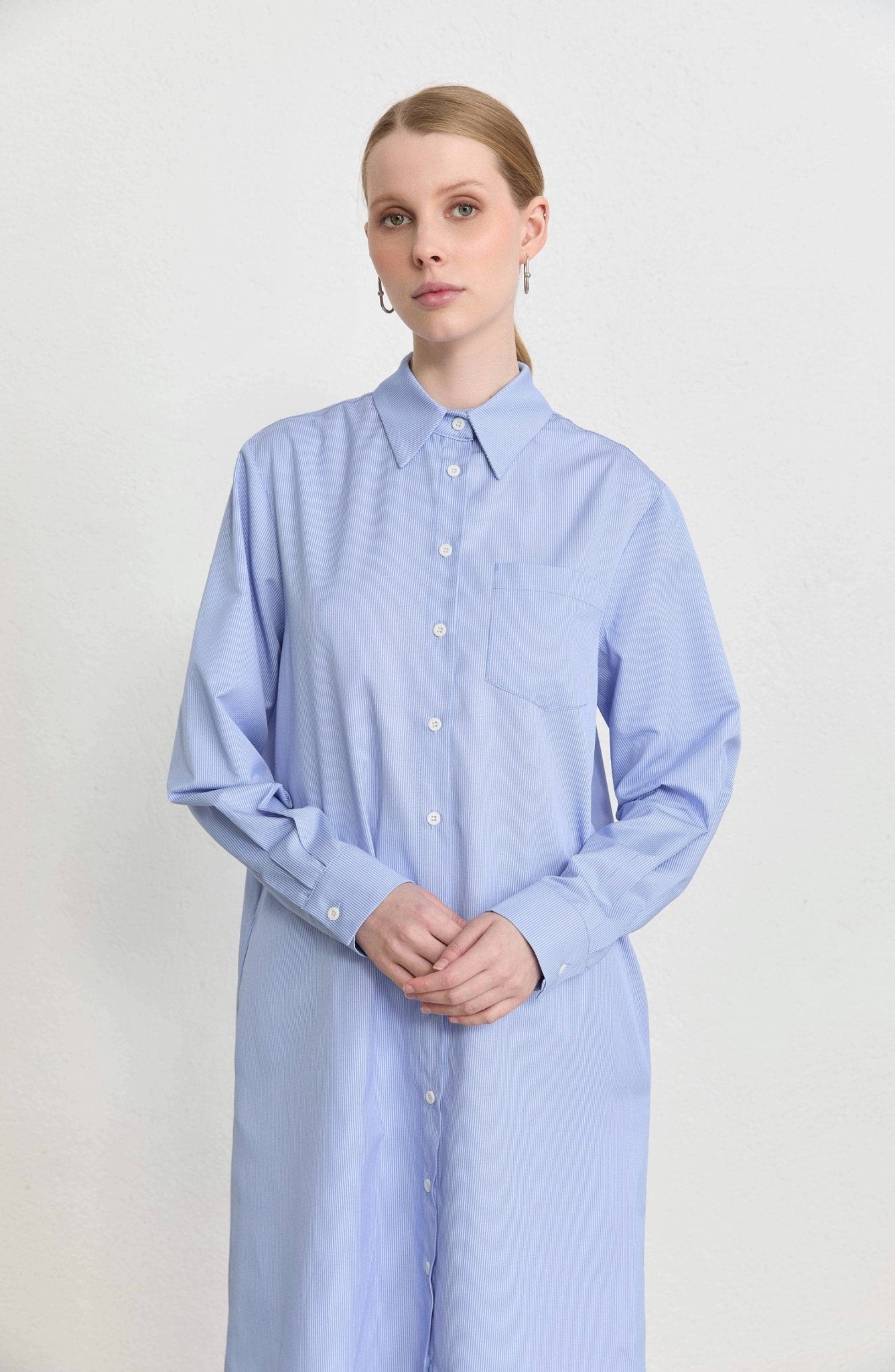 Fit Dad Bebe Mavi Çizgili Maksi Gömlek Tunik - Fatma Atasoy