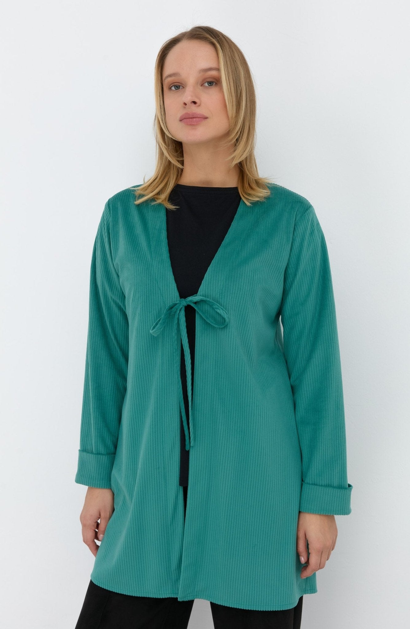 Fitilli Kadife Bağlamalı Mint Kimono - Fatma Atasoy
