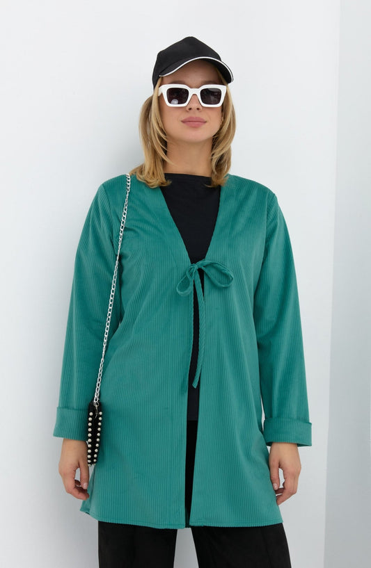 Fitilli Kadife Bağlamalı Mint Kimono - Fatma Atasoy