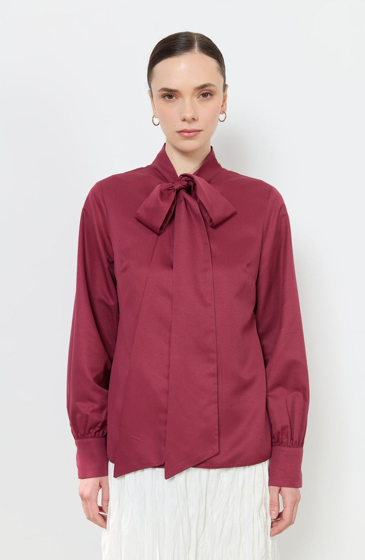 Fiyonklu Basic Gömlek Bordo - Fatma Atasoy