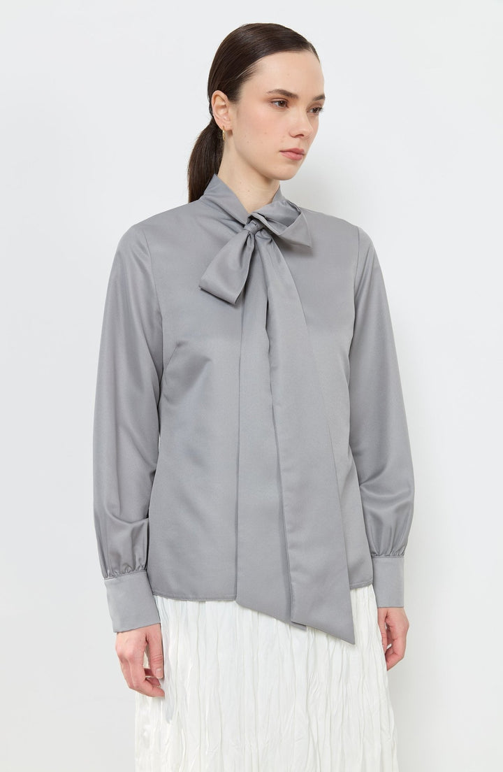Fiyonklu Basic Gömlek Gri - Fatma Atasoy