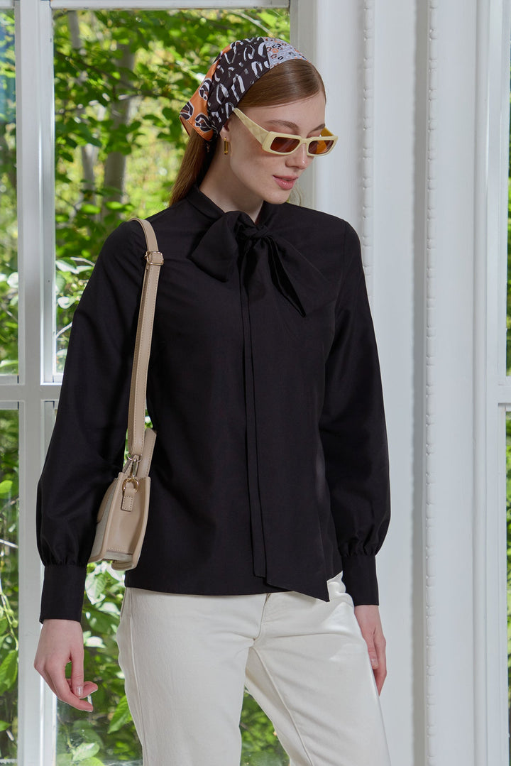 Fiyonklu Basic Gömlek Siyah - Fatma Atasoy