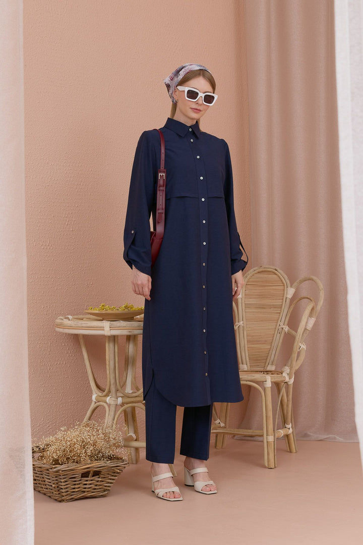 Flare Pamuk Pantolon Lacivert - Fatma Atasoy