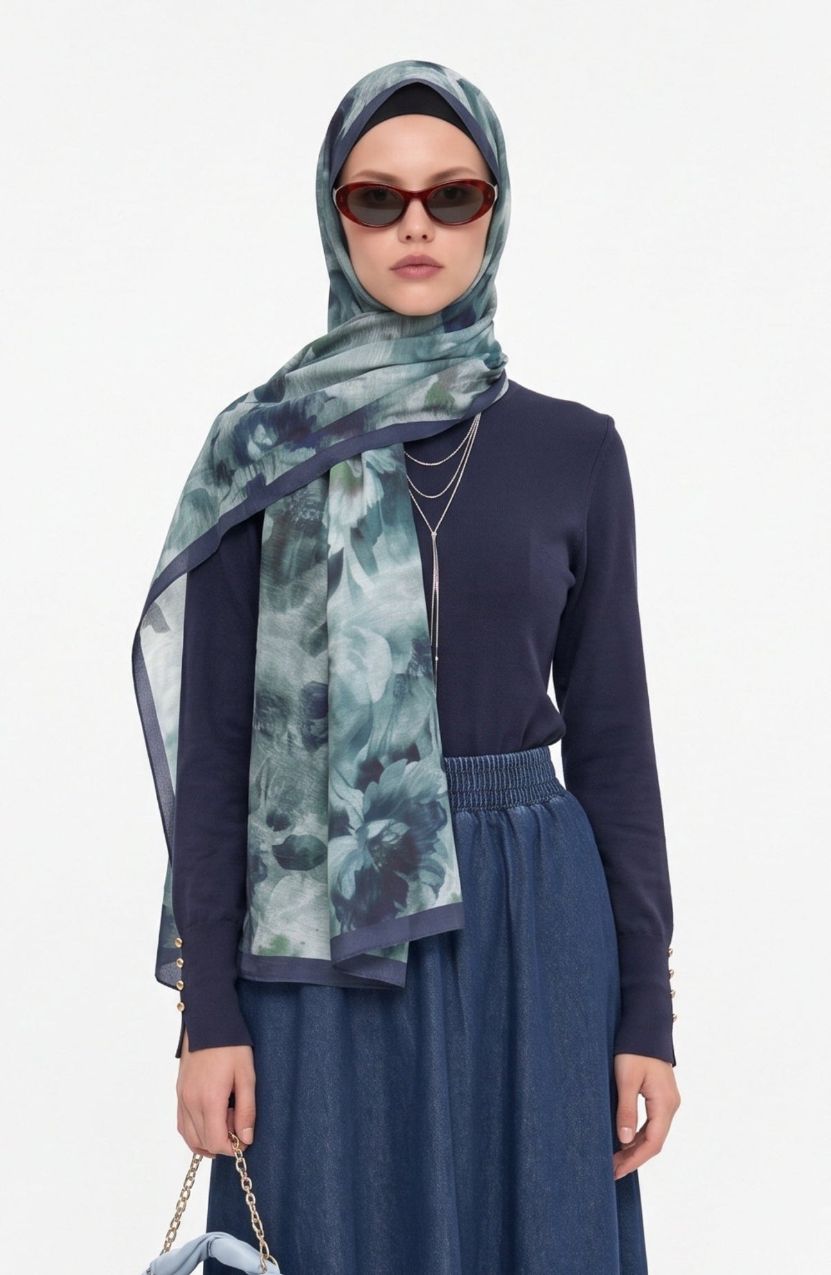 Flora Mist Desenli Okyanus Yeşili Şal - Fatma Atasoy