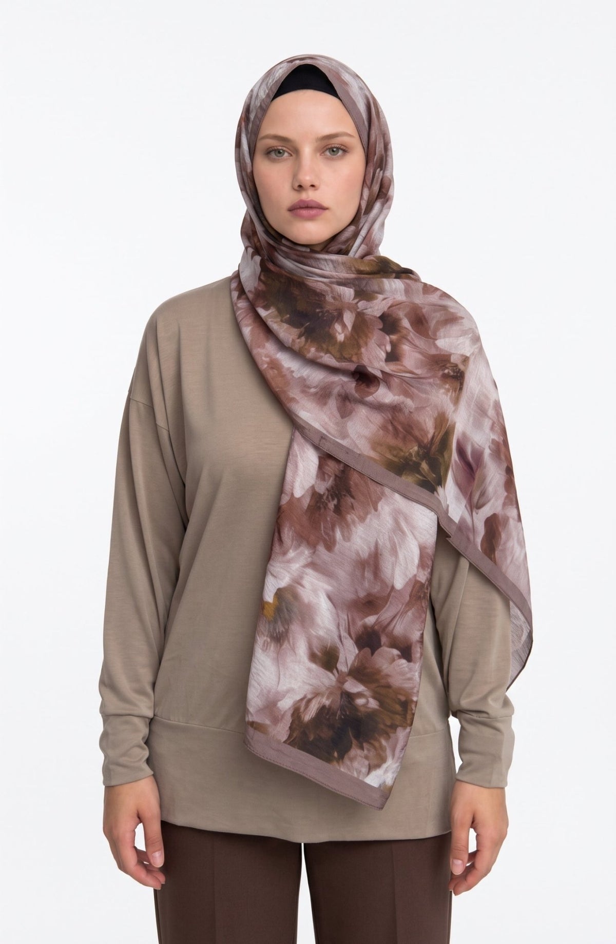 Flora Mist Desenli Soğuk Kahve Şal - Fatma Atasoy