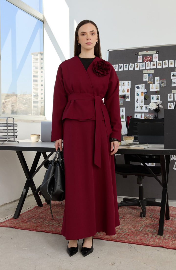 Floral Bordo Kimono Ceket - Fatma Atasoy