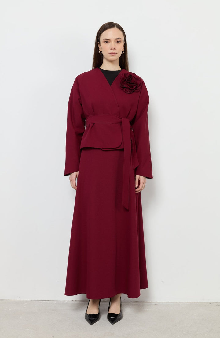 Floral Bordo Kimono Ceket - Fatma Atasoy