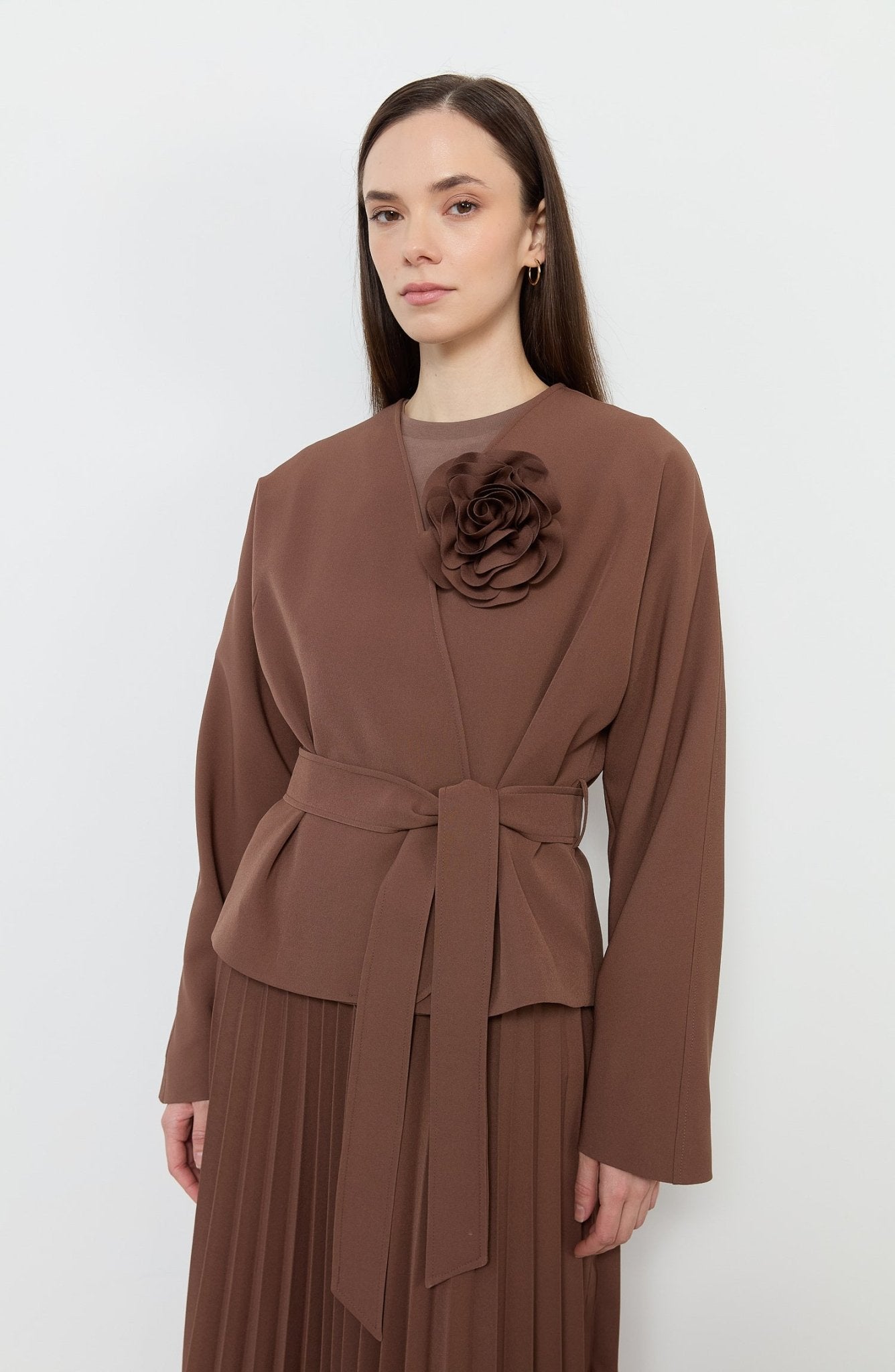 Floral Çikolata Kahve Kimono Ceket - Fatma Atasoy