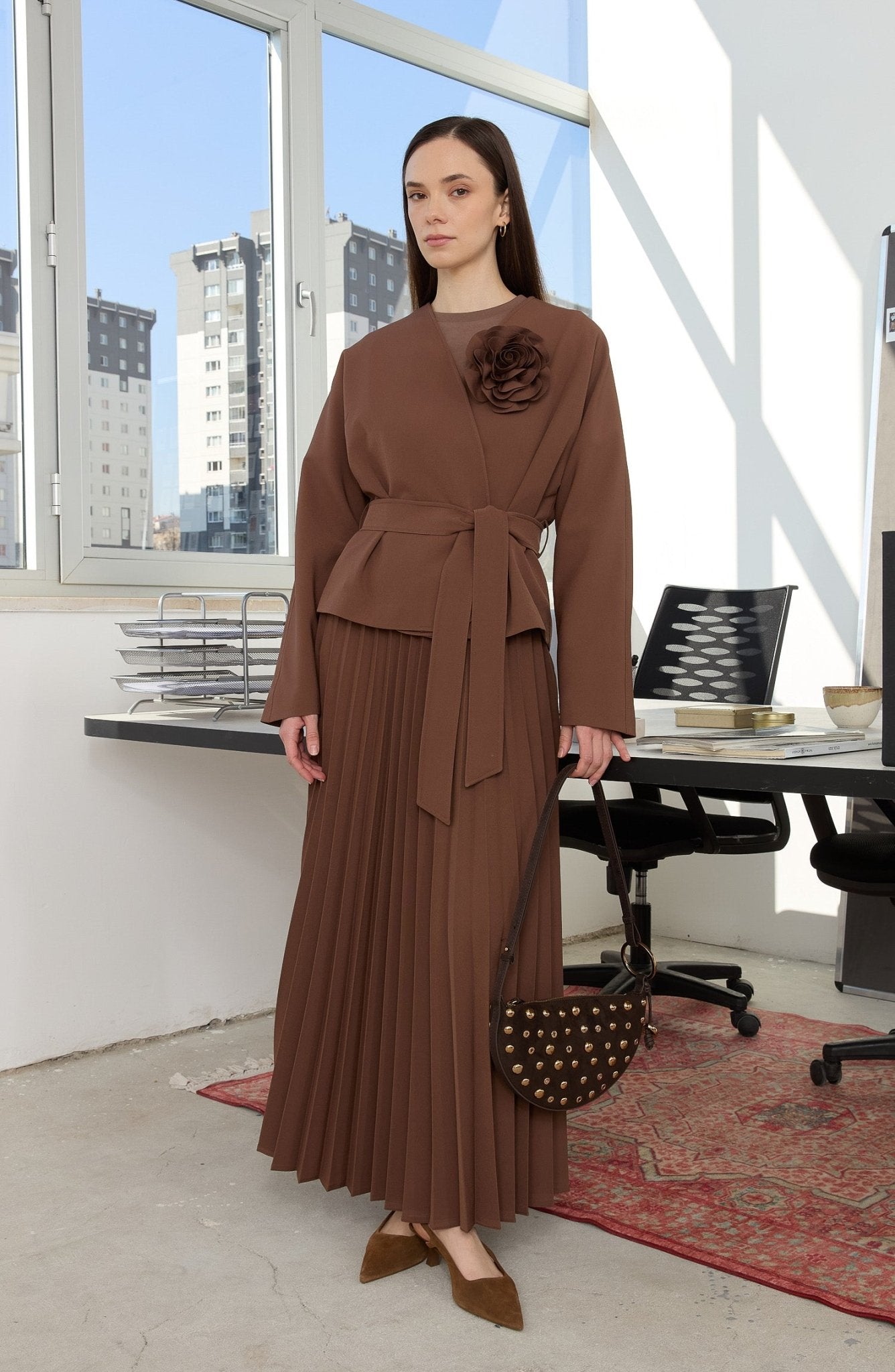 Floral Çikolata Kahve Kimono Ceket - Fatma Atasoy