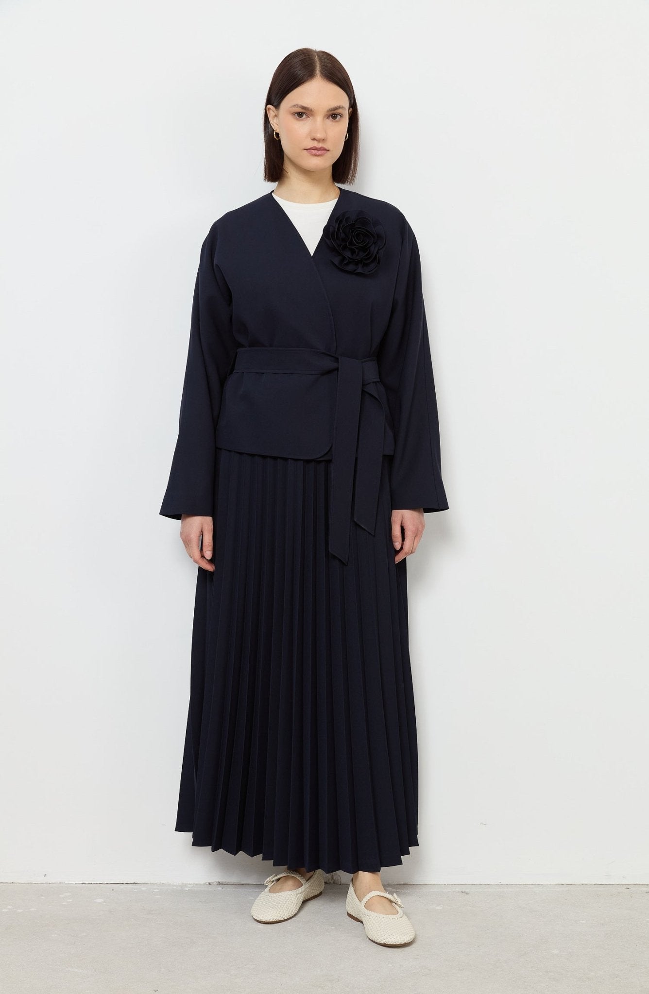 Floral Lacivert Kimono Ceket - Fatma Atasoy