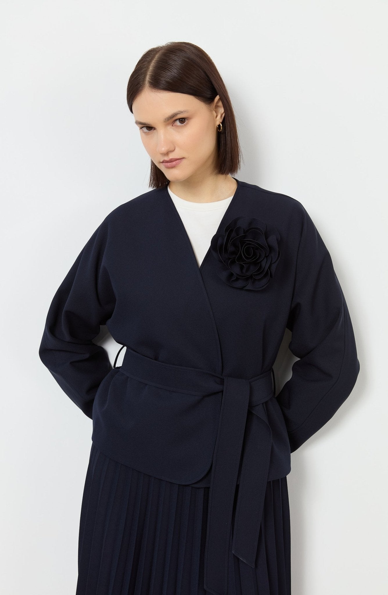 Floral Lacivert Kimono Ceket - Fatma Atasoy