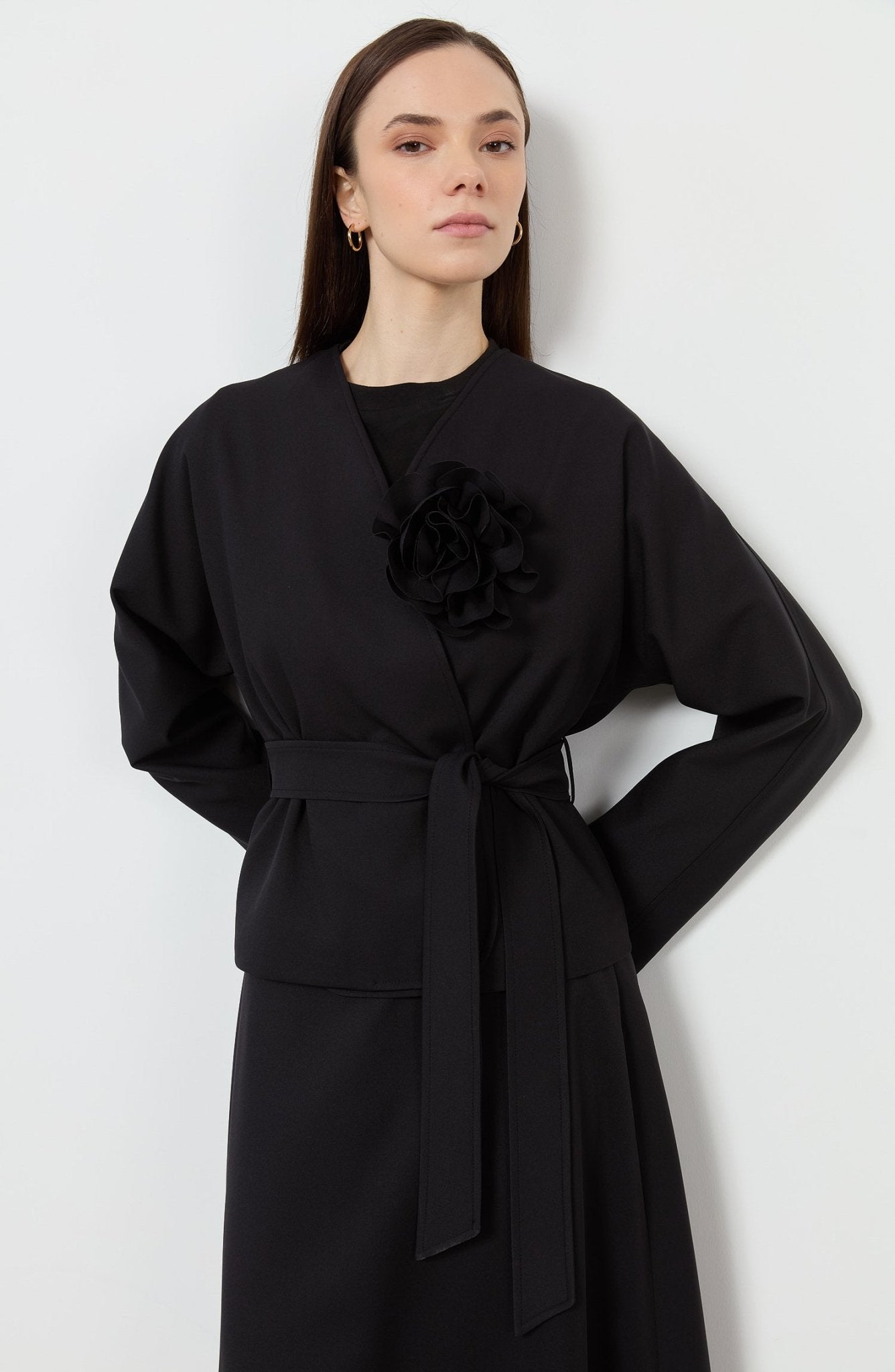 Floral Siyah Kimono Ceket - Fatma Atasoy