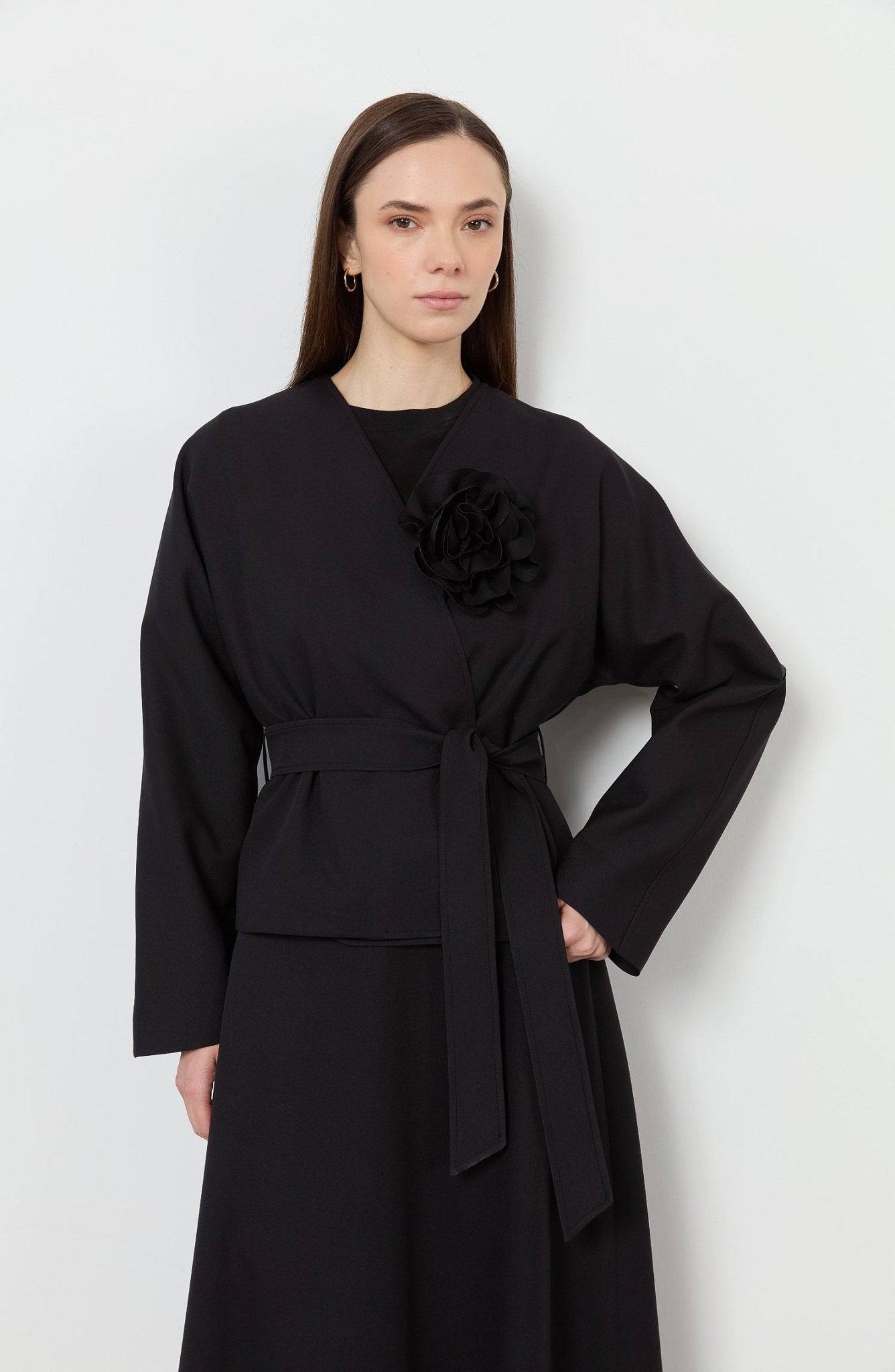 Floral Siyah Kimono Ceket - Fatma Atasoy
