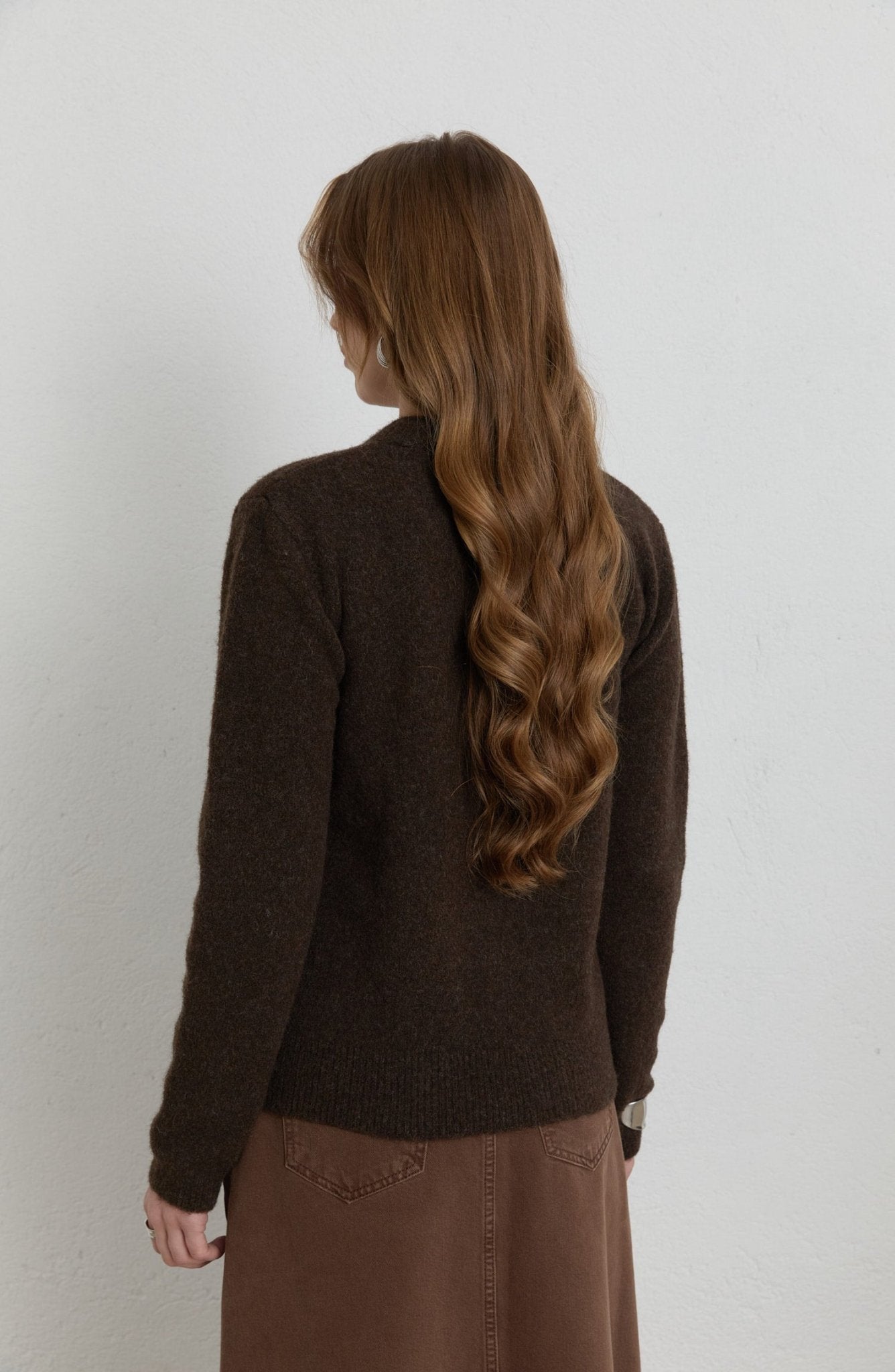 Fularlı Acı Kahve Basic Yumoş Triko Kazak - Fatma Atasoy