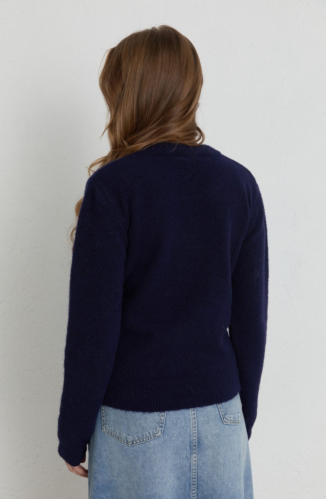 Fularlı Lacivert Basic Yumoş Triko Kazak - Fatma Atasoy