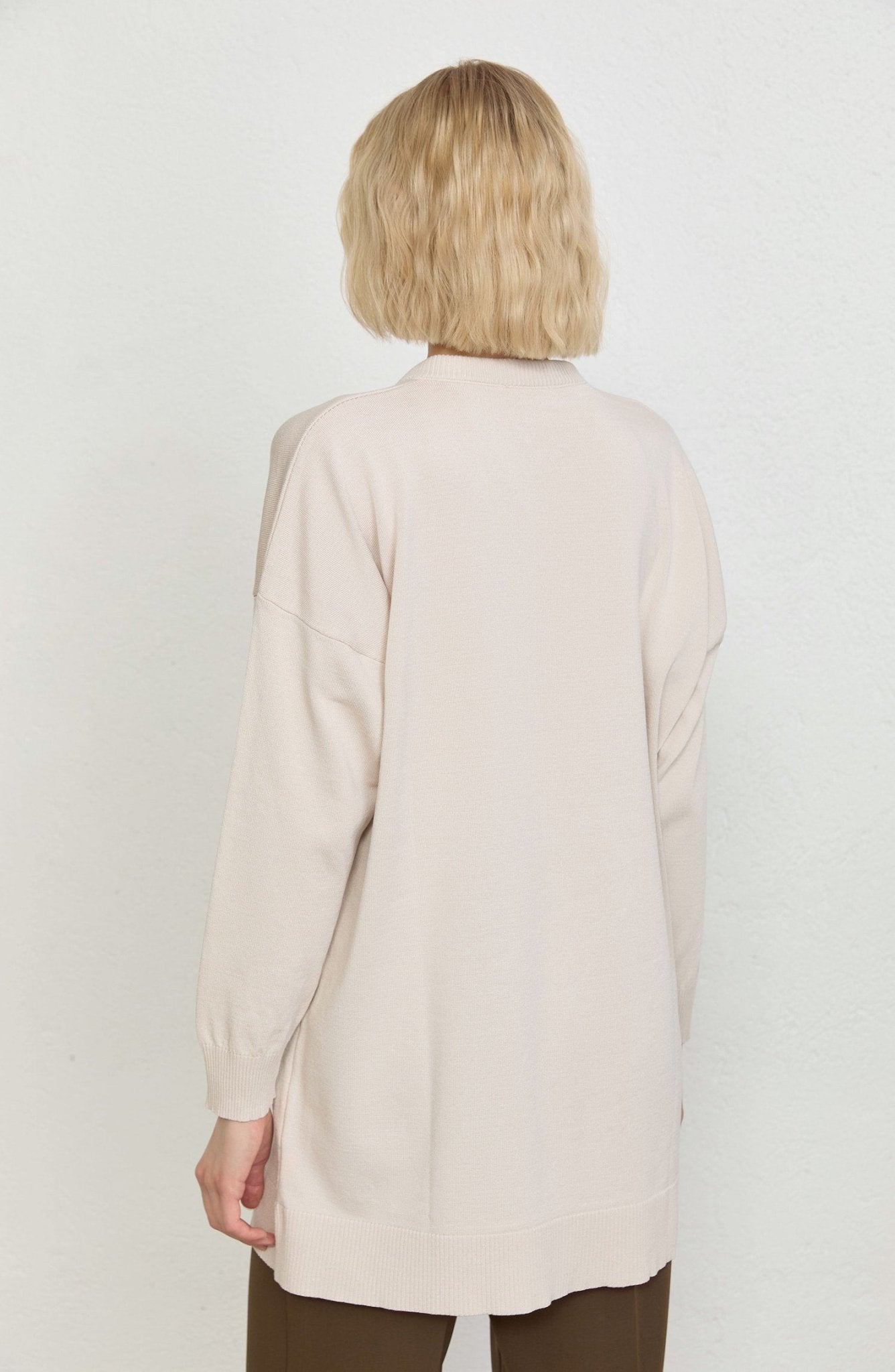 Fularlı Oversize Taş Merserize Triko Tunik - Fatma Atasoy
