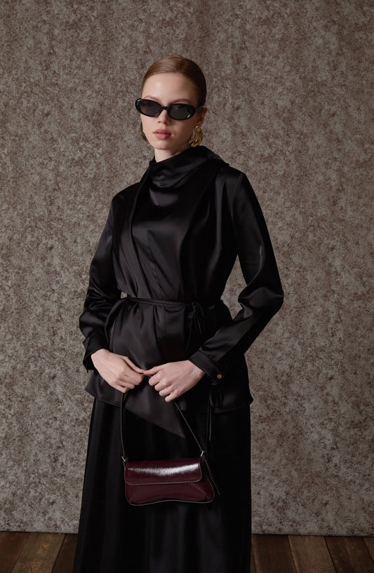 Fularlı Siyah Saten Gömlek - Fatma Atasoy