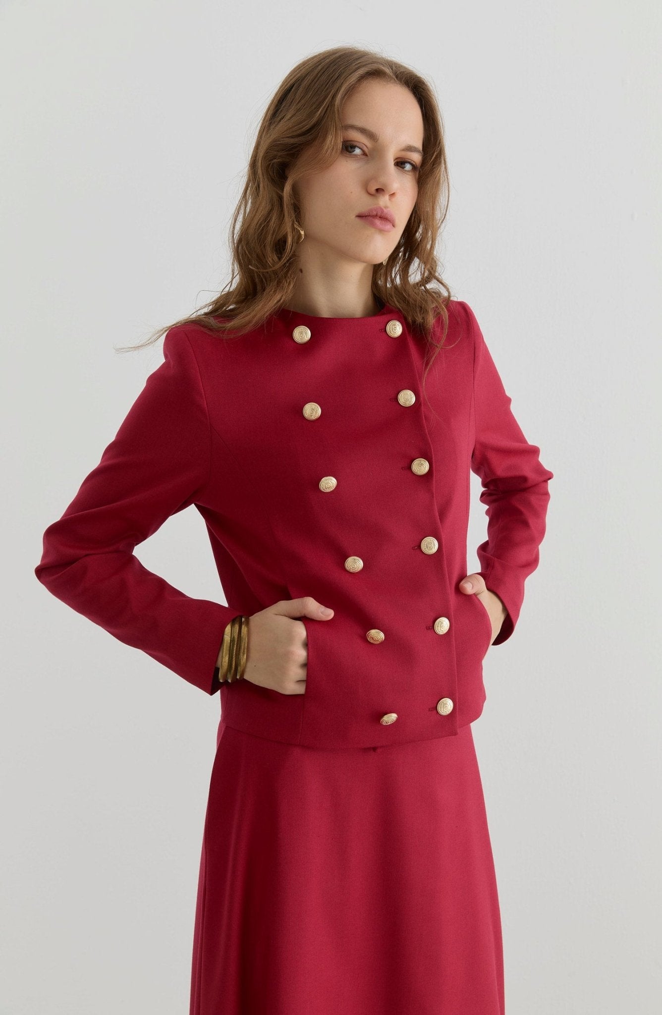 Gabardin Bordo Ceket Etek Takım - Fatma Atasoy