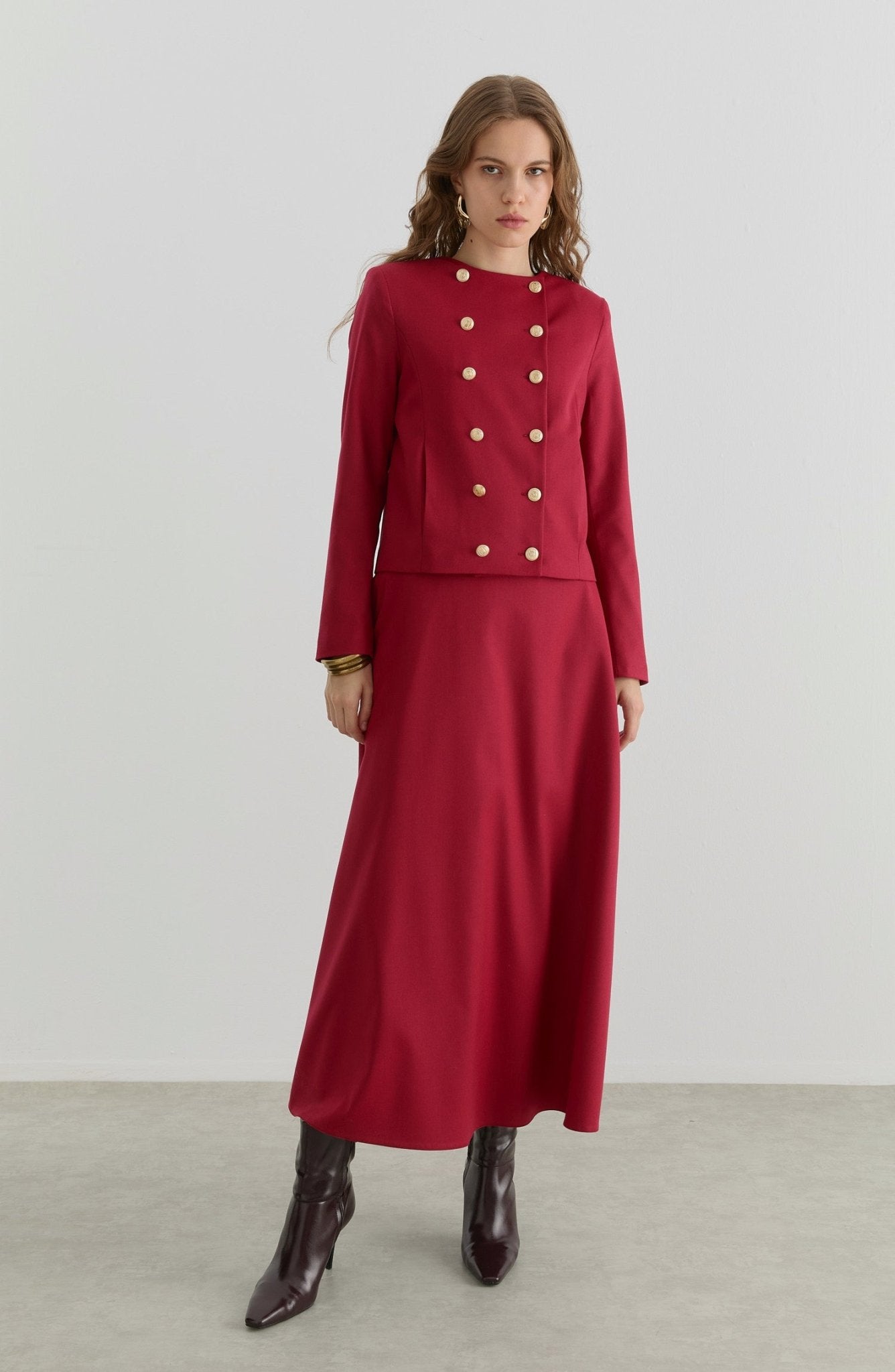 Gabardin Bordo Ceket Etek Takım - Fatma Atasoy