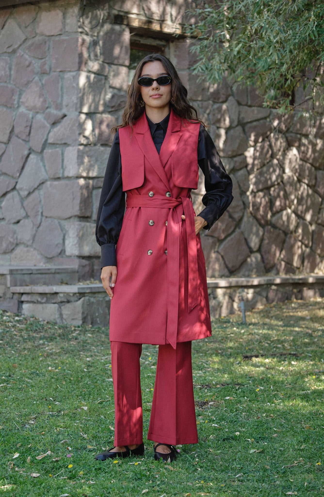 Gabardin Bordo İspanyol Paça Pantolon - Fatma Atasoy