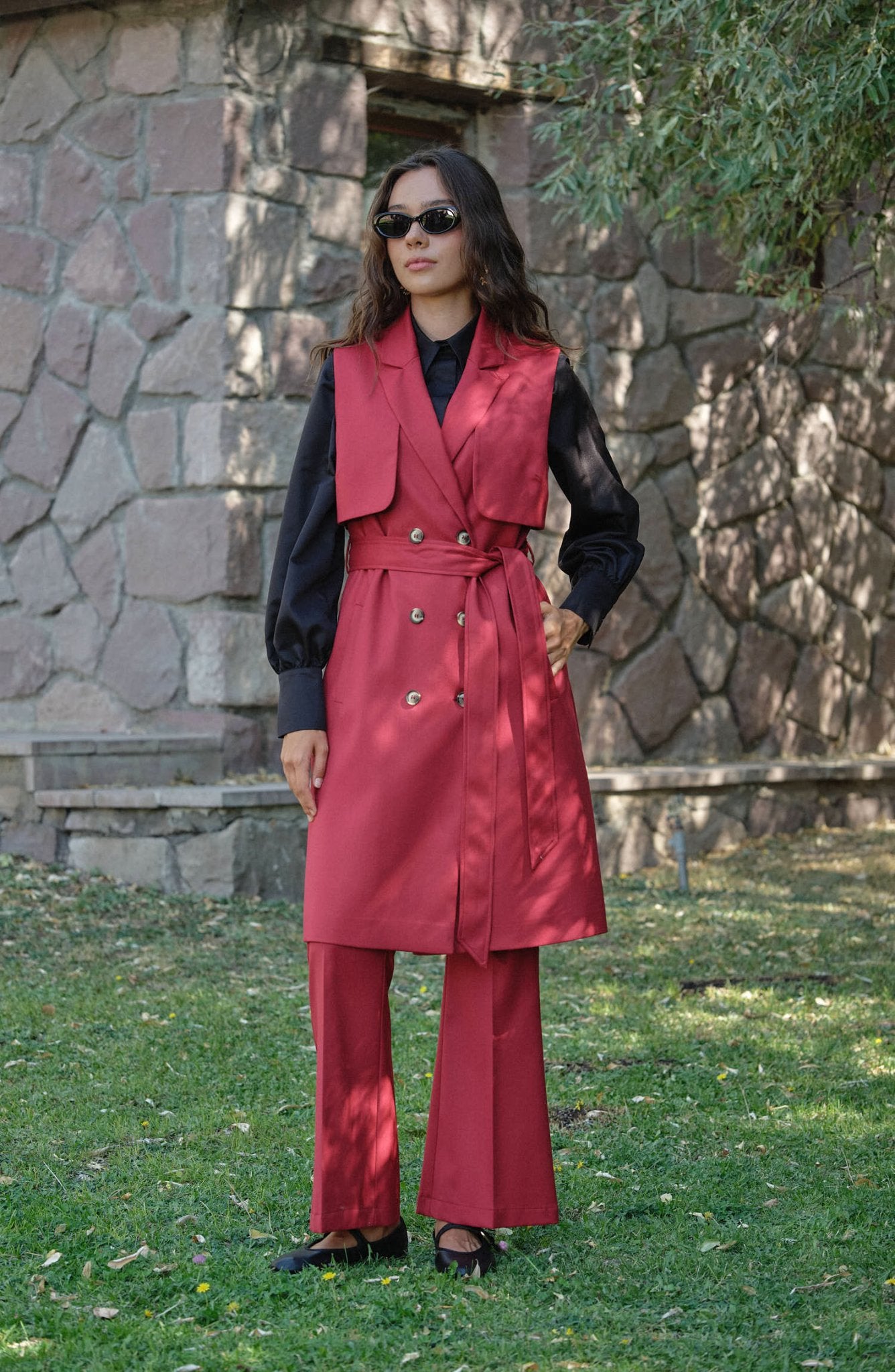 Gabardin Bordo İspanyol Paça Pantolon - Fatma Atasoy