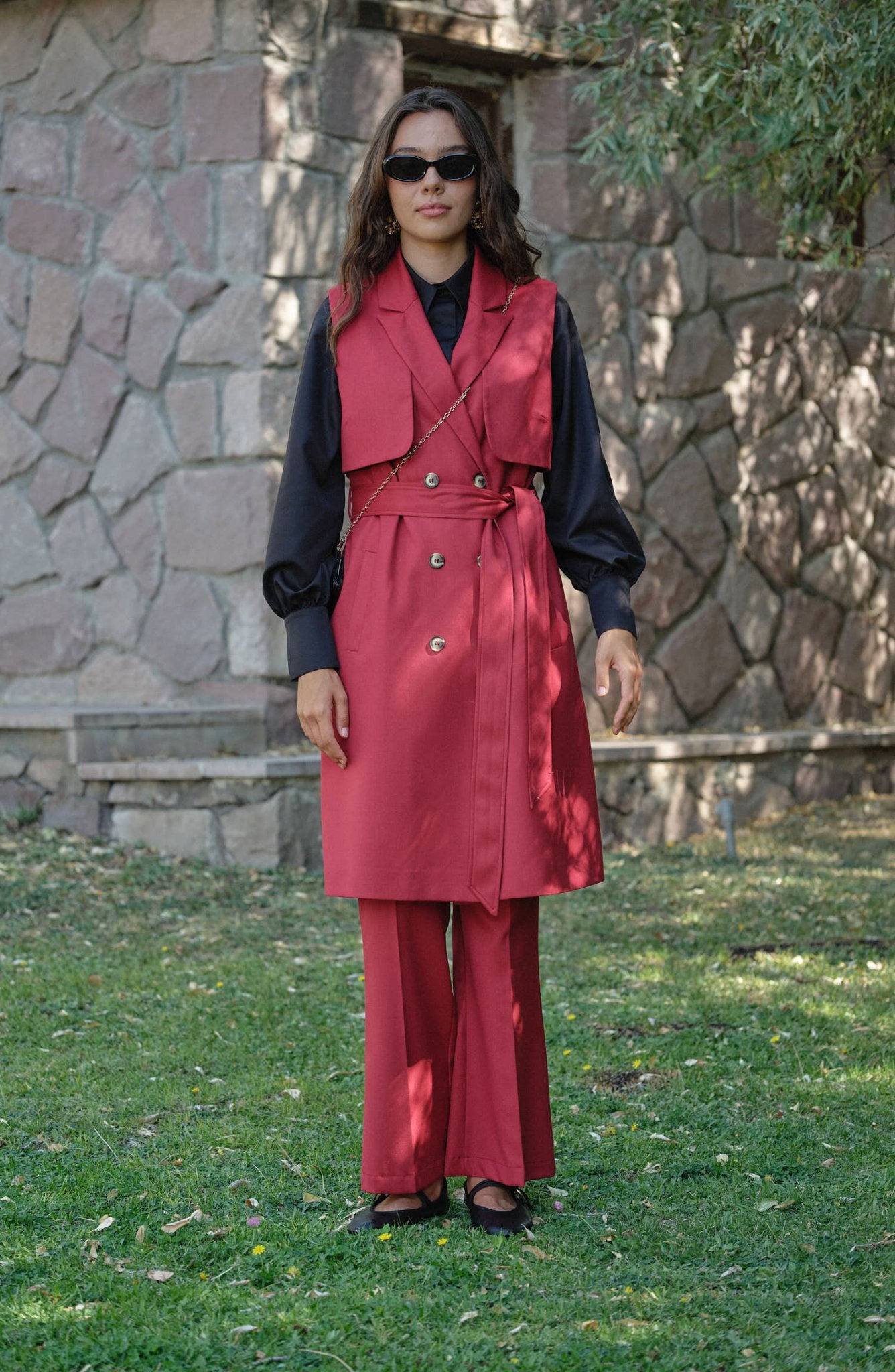 Gabardin Bordo İspanyol Paça Pantolon - Fatma Atasoy