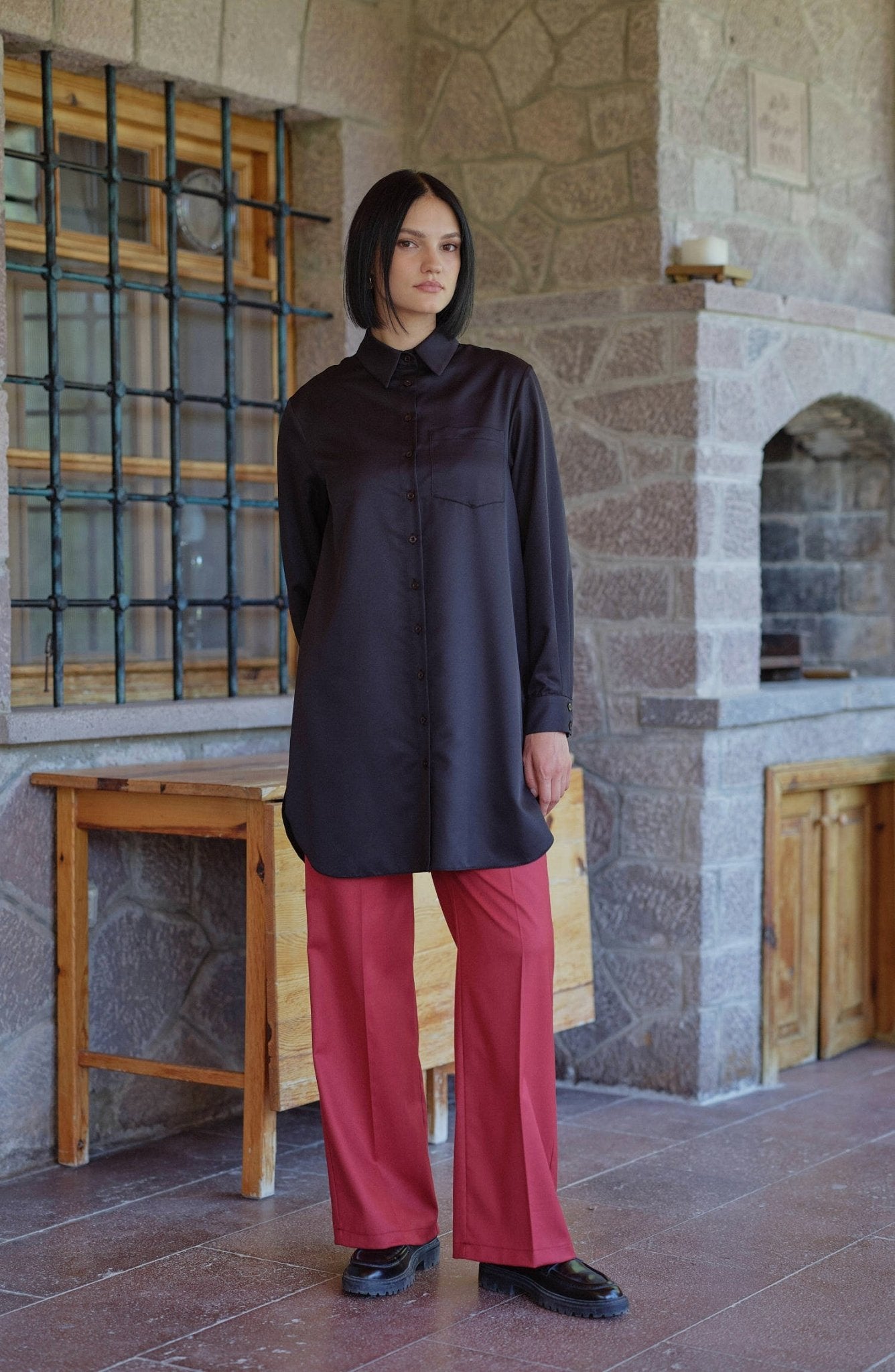 Gabardin Bordo Palazzo Pantolon - Fatma Atasoy