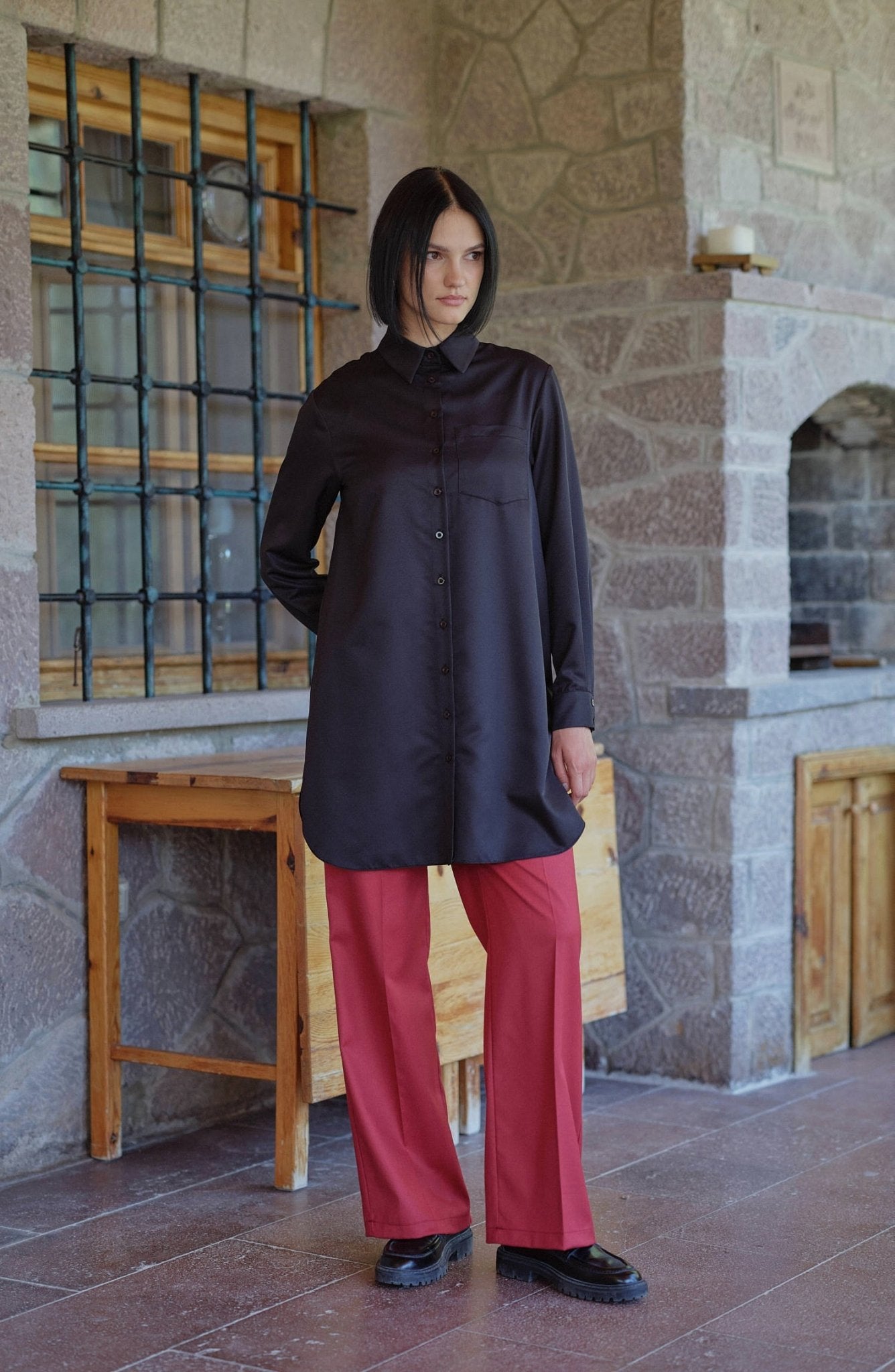 Gabardin Bordo Palazzo Pantolon - Fatma Atasoy