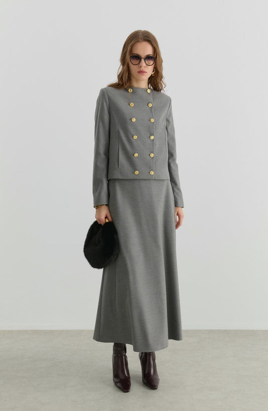 Gabardin Gri Ceket Etek Takım - Fatma Atasoy