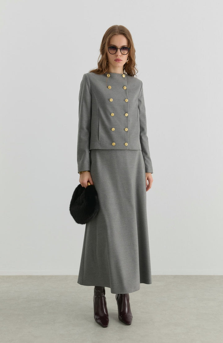 Gabardin Gri Ceket Etek Takım - Fatma Atasoy