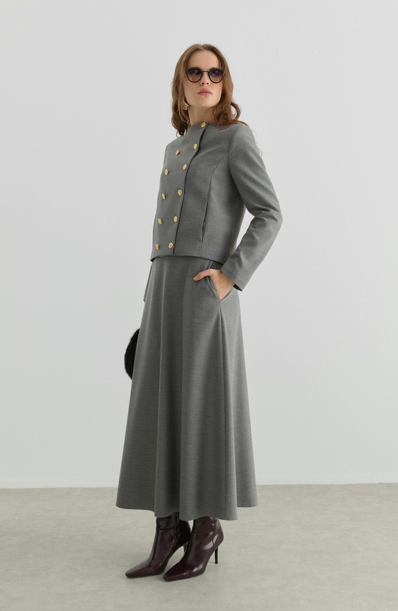 Gabardin Gri Ceket Etek Takım - Fatma Atasoy