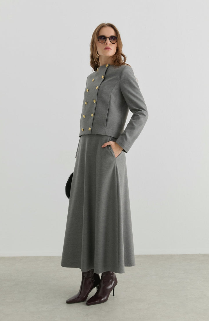 Gabardin Gri Ceket Etek Takım - Fatma Atasoy