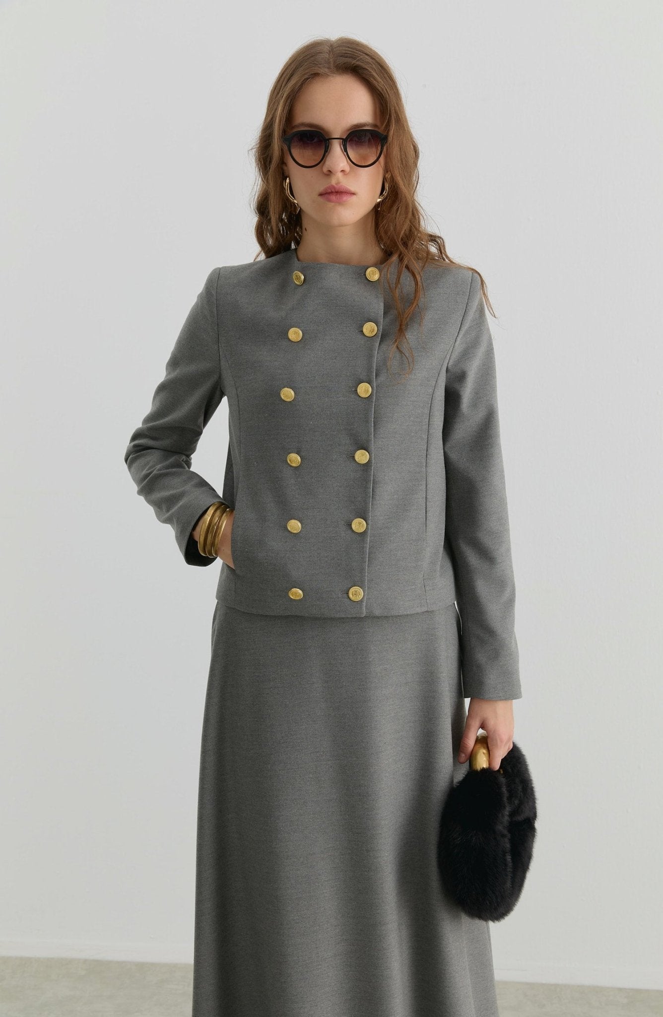 Gabardin Gri Ceket Etek Takım - Fatma Atasoy