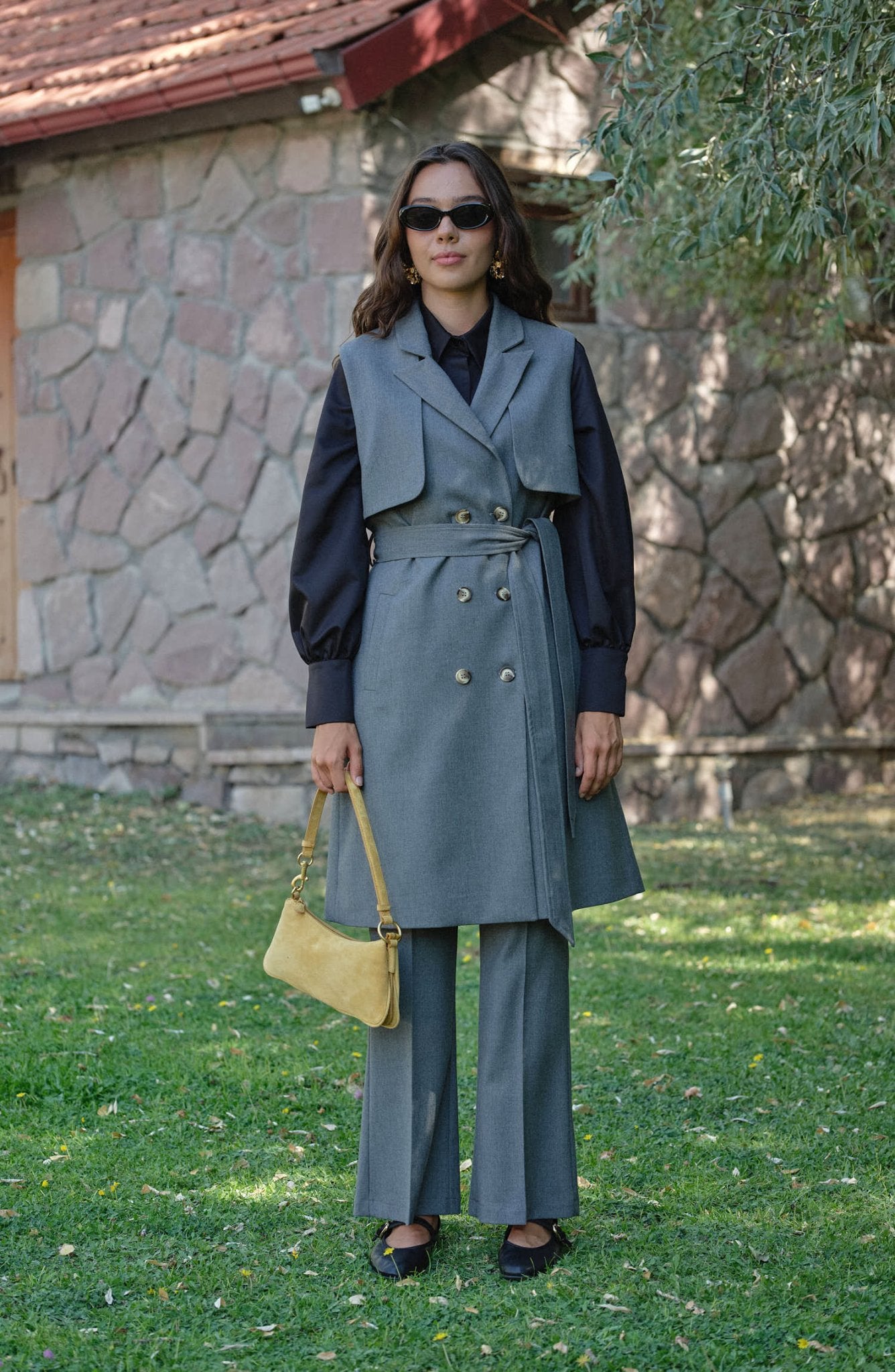 Gabardin Gri İspanyol Paça Pantolon - Fatma Atasoy