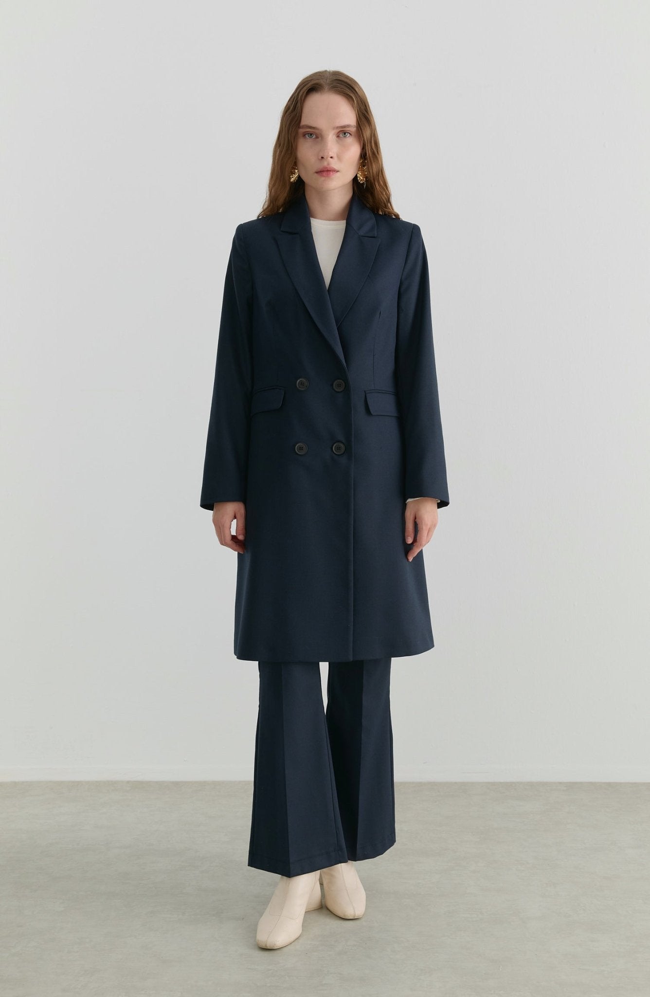 Gabardin Lacivert Palazzo Ceket - Fatma Atasoy