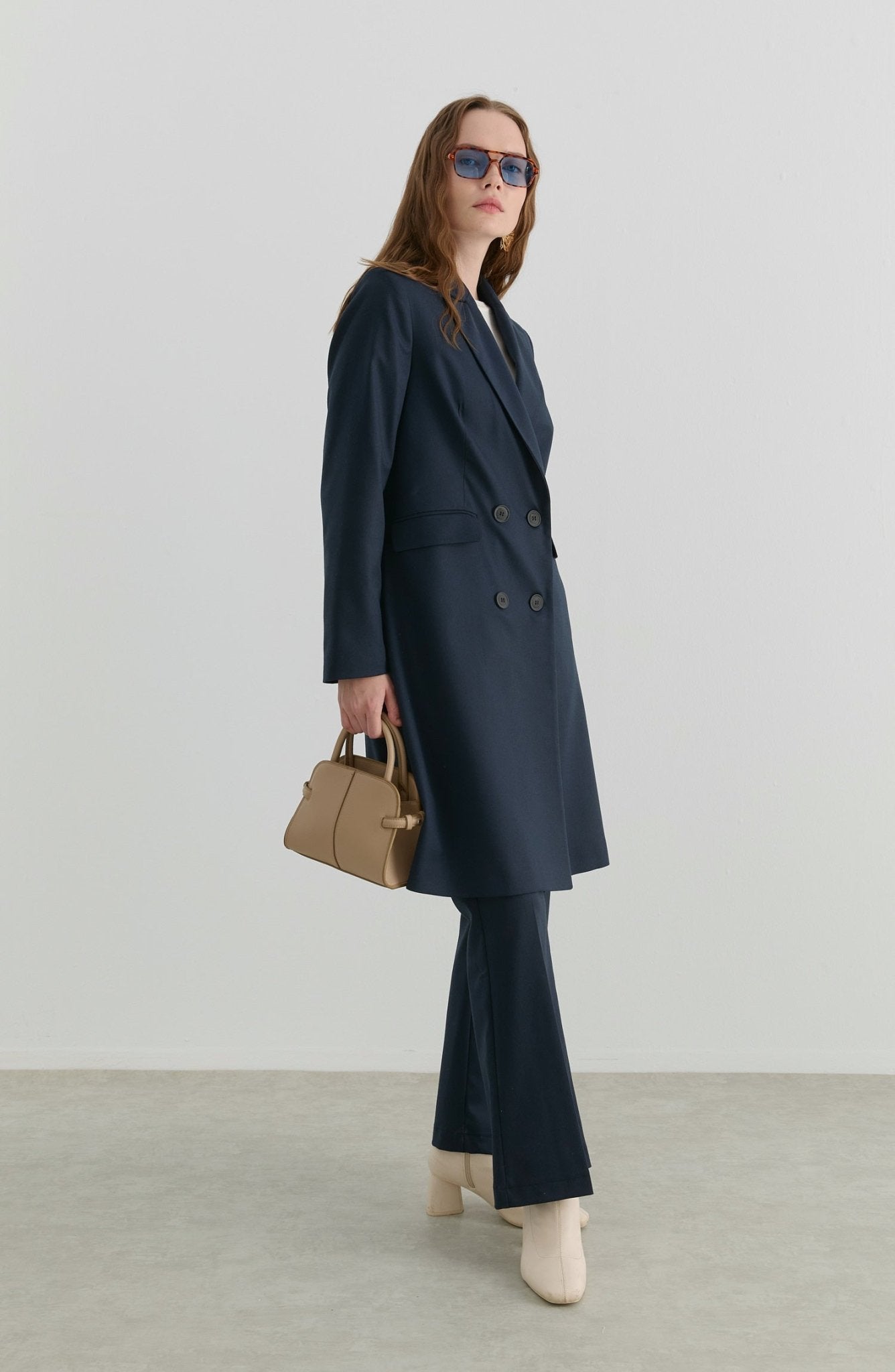 Gabardin Lacivert Palazzo Ceket - Fatma Atasoy