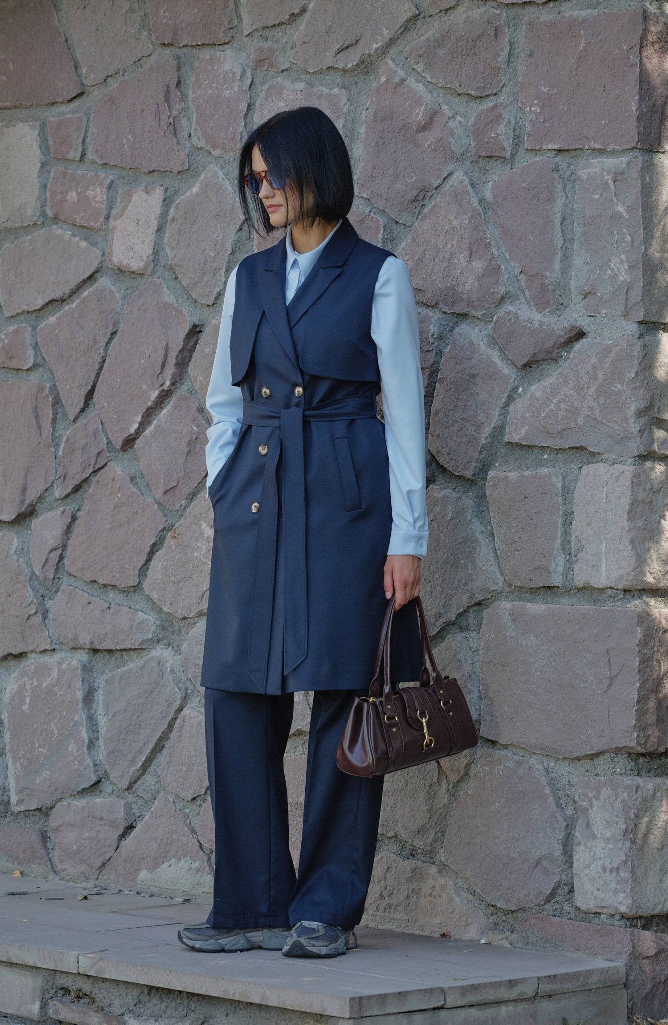Gabardin Lacivert Palazzo Pantolon - Fatma Atasoy
