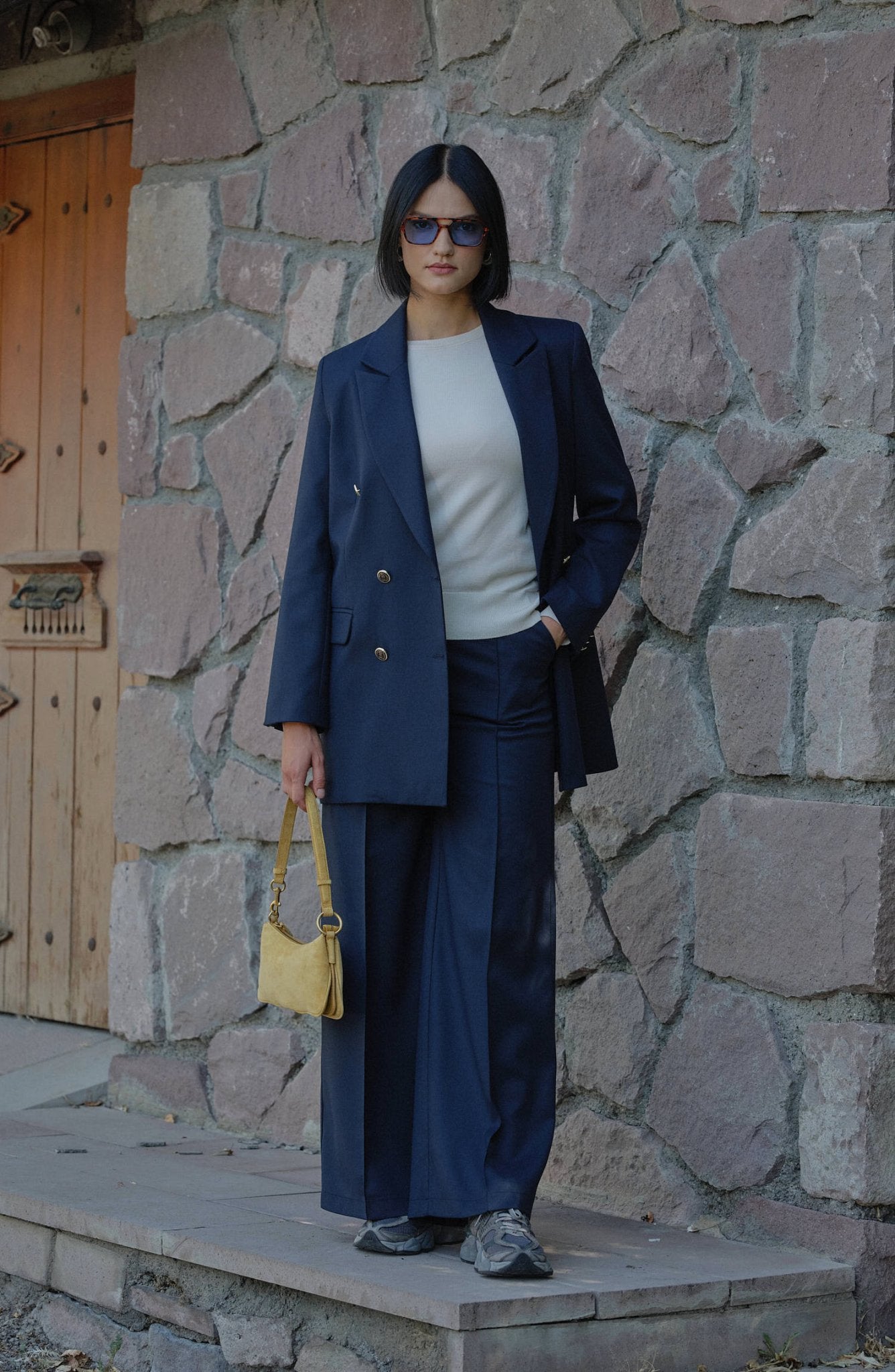 Gabardin Lacivert Ütü İzli Pantolon - Fatma Atasoy