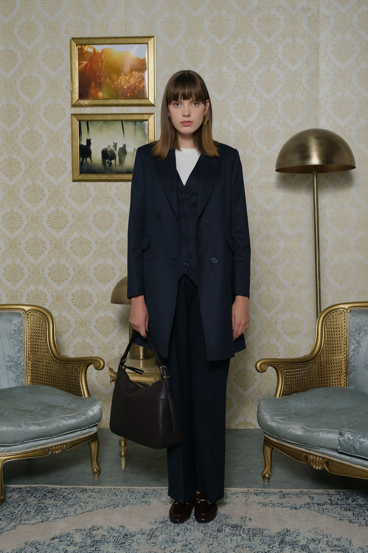 Gabardin Palazzo Pantolon Lacivert - Fatma Atasoy