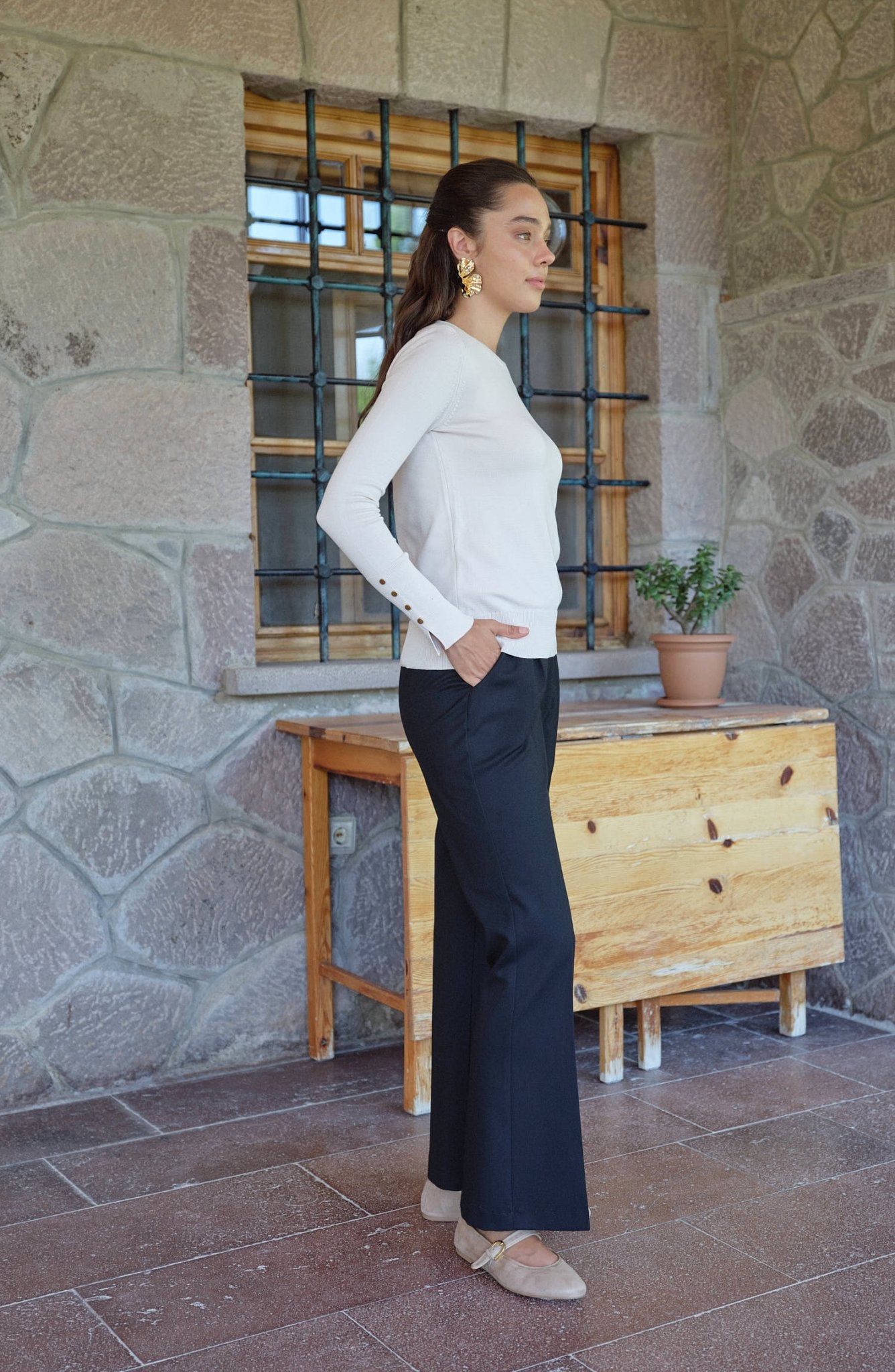 Gabardin Siyah İspanyol Paça Pantolon - Fatma Atasoy