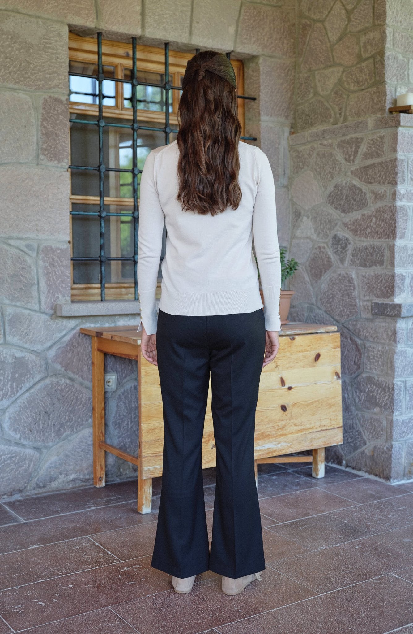 Gabardin Siyah İspanyol Paça Pantolon - Fatma Atasoy
