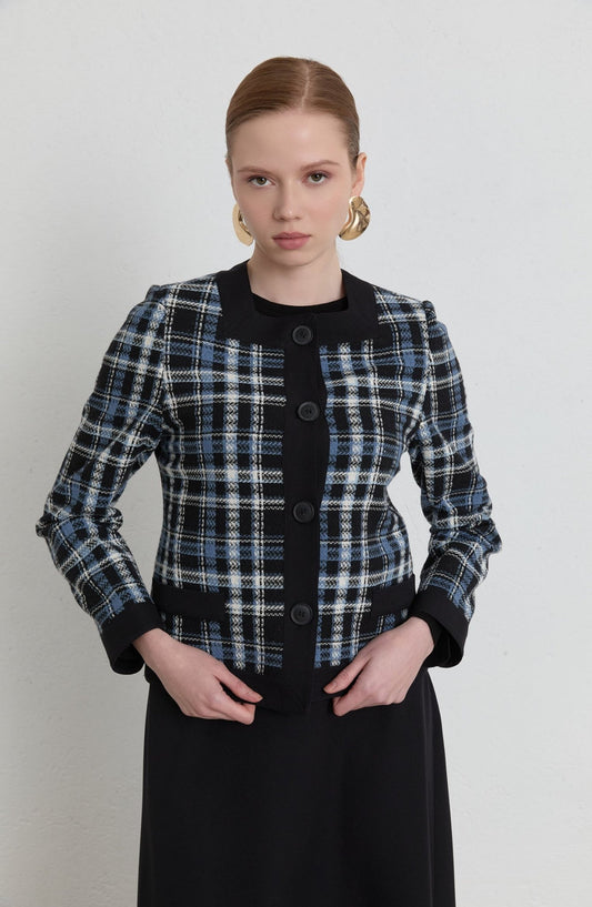 Garnili Ekose İndigo Tüvit Ceket - Fatma Atasoy