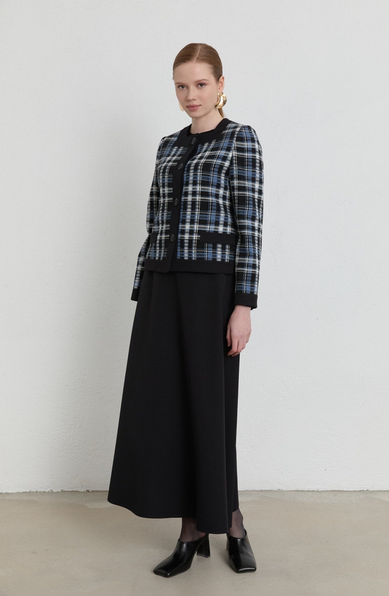 Garnili Ekose İndigo Tüvit Ceket - Fatma Atasoy