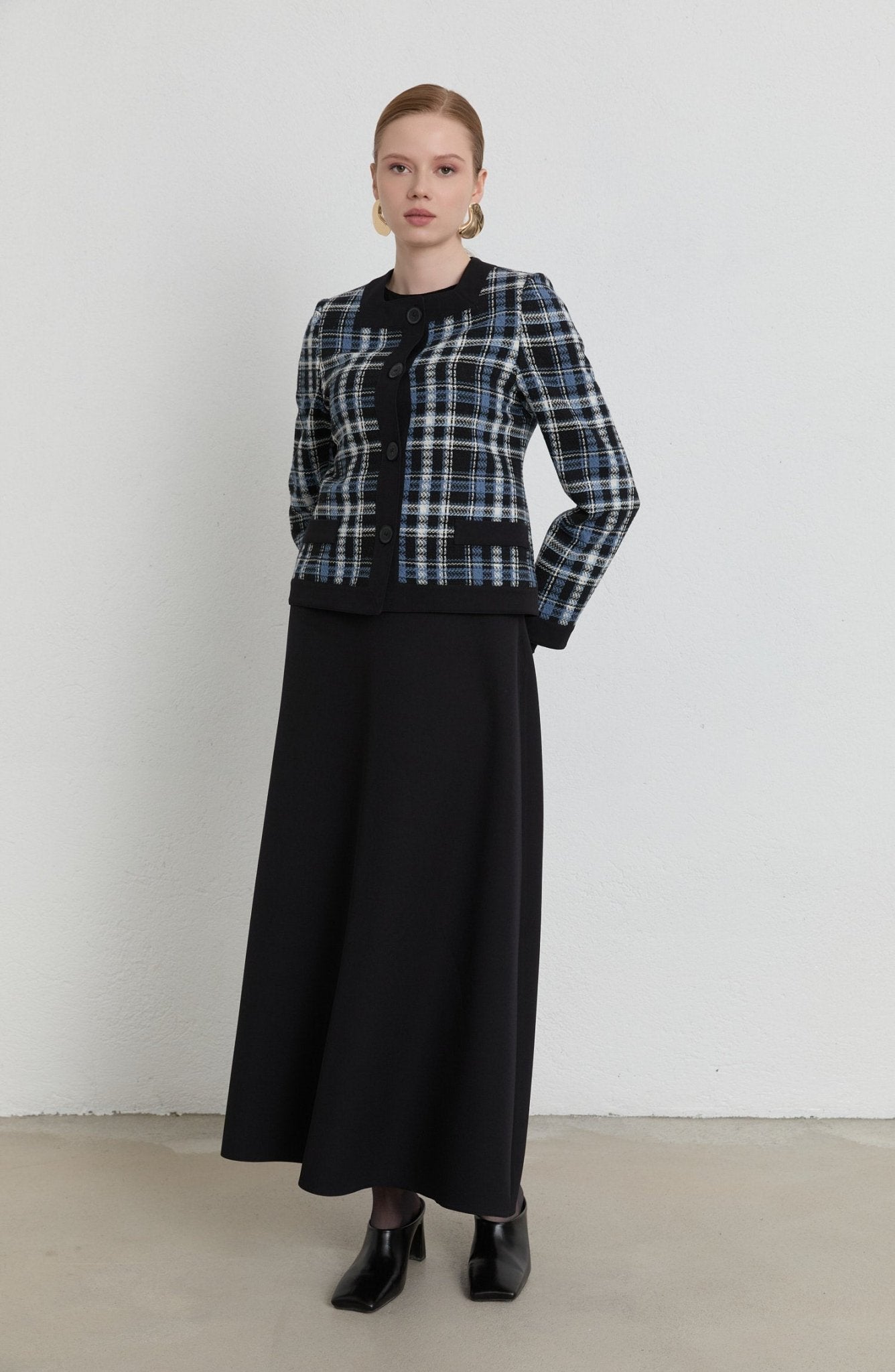 Garnili Ekose İndigo Tüvit Ceket - Fatma Atasoy