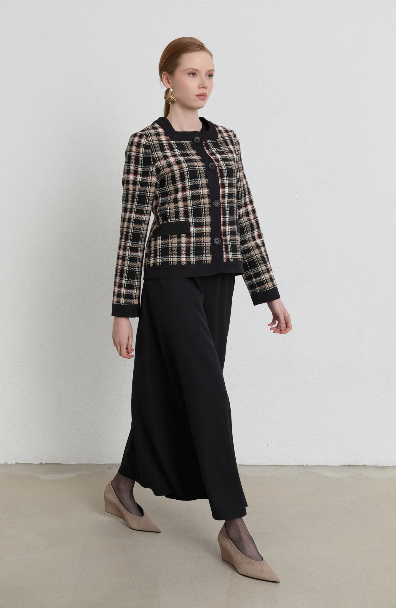 Garnili Ekose Sütlü Kahve Tüvit Ceket - Fatma Atasoy