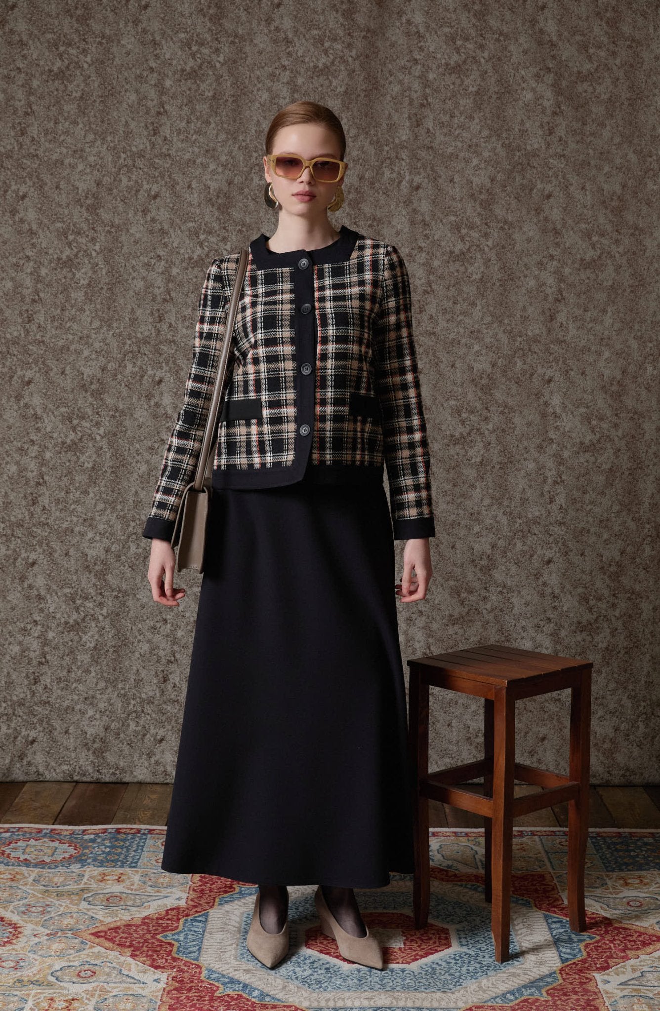 Garnili Ekose Sütlü Kahve Tüvit Ceket - Fatma Atasoy