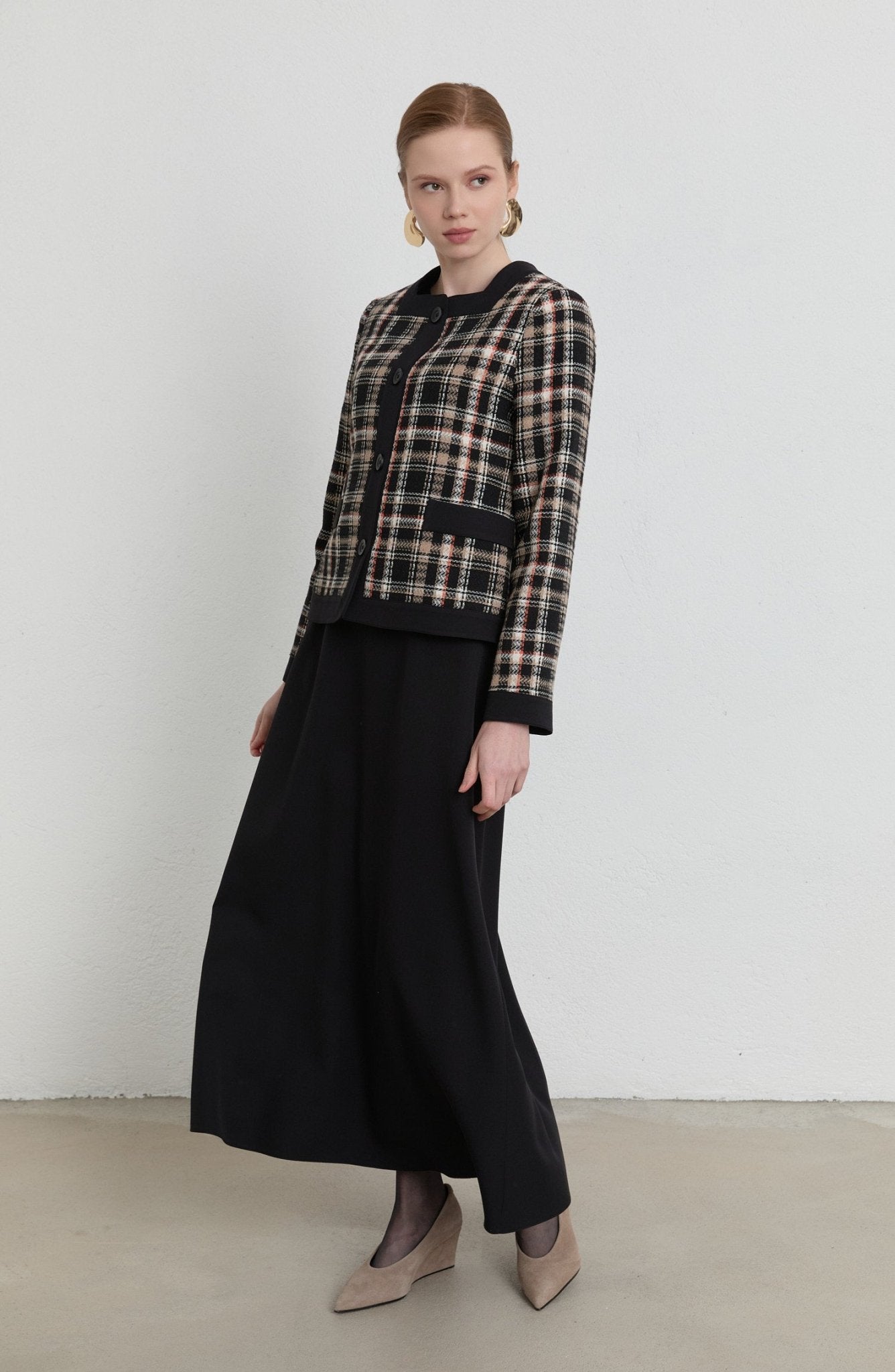 Garnili Ekose Sütlü Kahve Tüvit Ceket - Fatma Atasoy